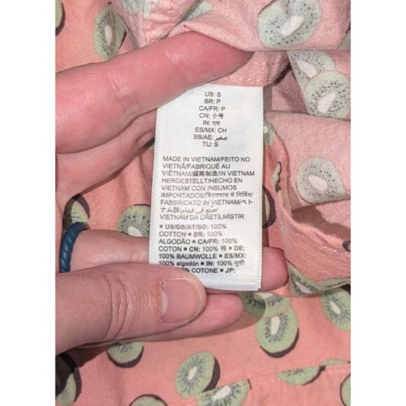 Amazon Essentials Button Down S Men's Pink Kiwi Print Short Sleeve Fruit Quirky - Picture 6 of 6